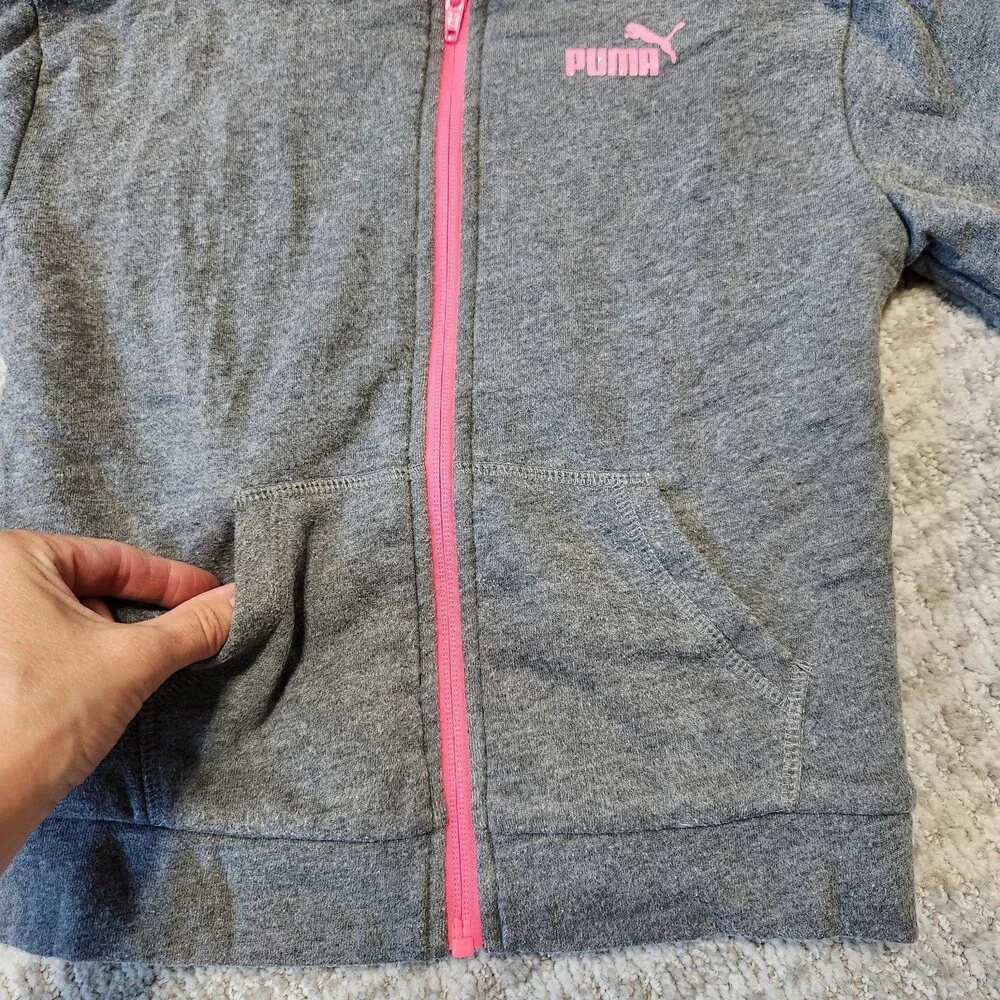 Puma girls heavyweight sherpa lined hoodie jacket grey pink size XS 5/6